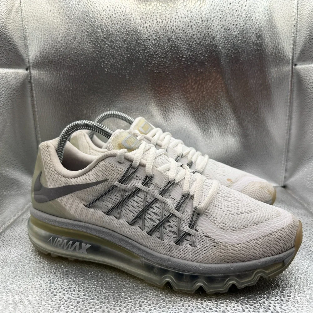 Size 7Y Nike Air Max White Metallic Silver Kids Running Sneaker Shoes 705457-102